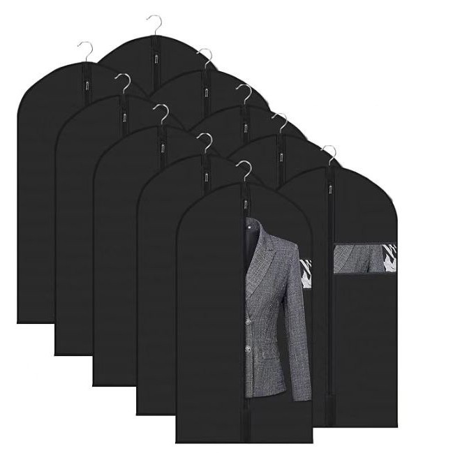 Clothes Dust Cover, Washable Clothing Dust Bag, Clothing Storage Bag, down Jacket Hanging Bag, Coat Cover, Black