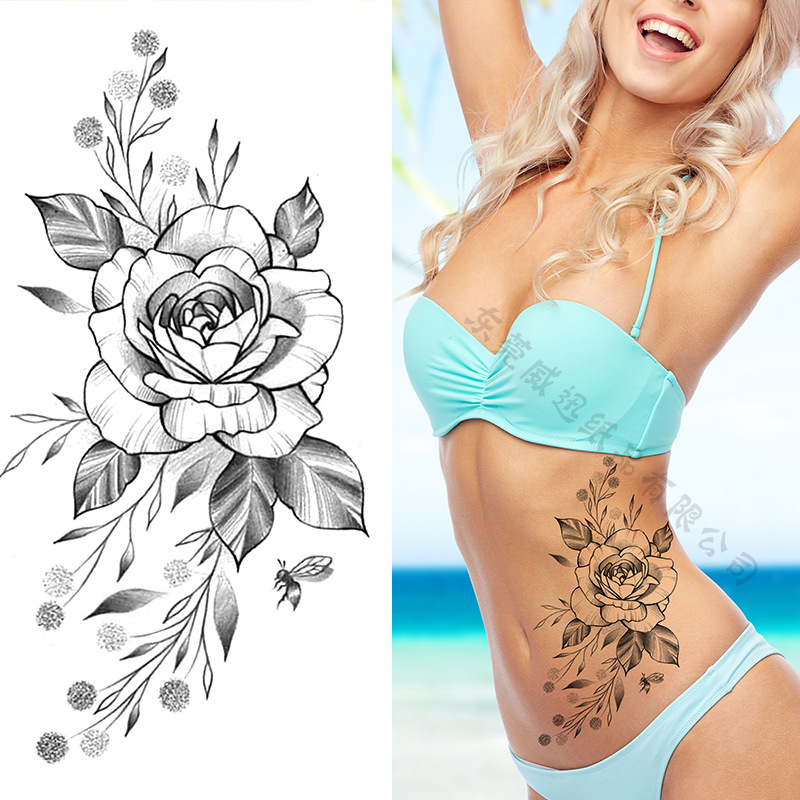 Tatuaje Temporal de Flores Boceto de Papel de Transferencia al Agua, Impresión por Transferencia de Agua, para Cuerpo image 72
