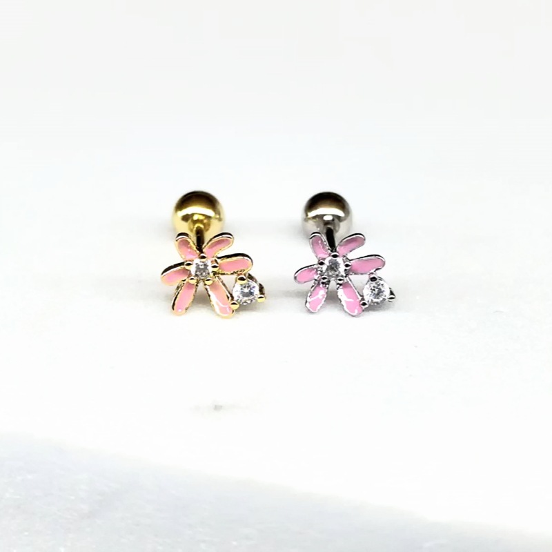 18K Real Gold Spiral Mosquito Ear Bone Stud Colorful Enamel Flower Earrings for Women Fashion Sweet detail image 7