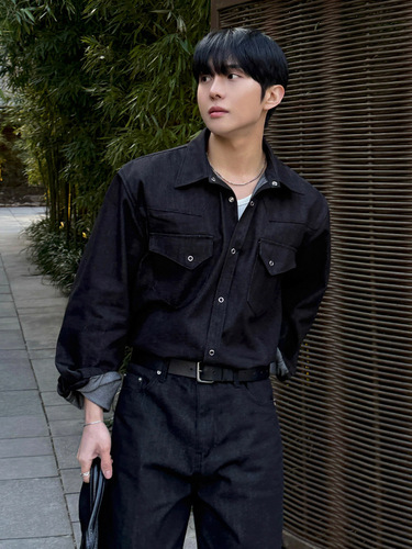 MYQ retro style handsome lapel jacket men's autumn loose casual shirt coat Korean commuting wear
