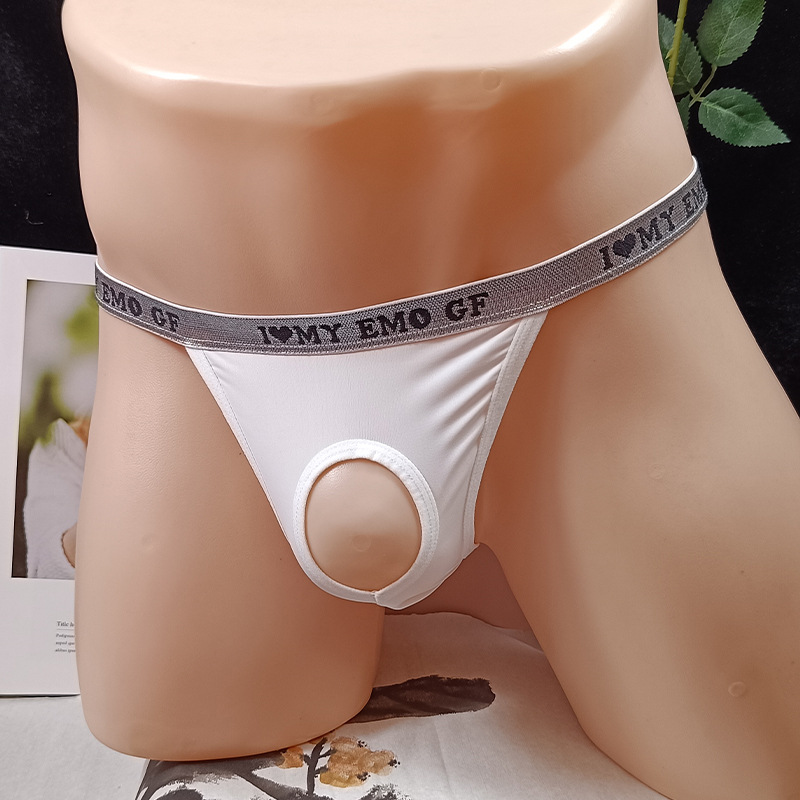 New Men's Cut Out Thong Underwear with English Letters, Large Size, Sexy See-Through Temptation Thong, Jj Men's T-Pants