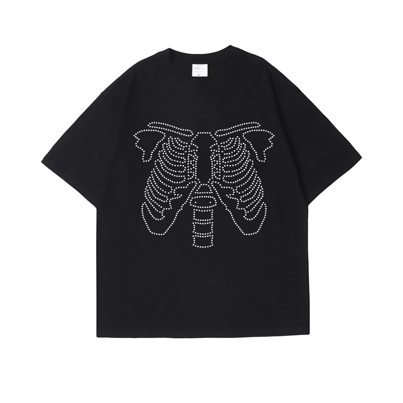 T-shirt à manches courtes pour hommes, ample, avec épaules tombantes, en coton, de haute qualité, avec tête de mort américaine, nouvelle collection été 2023_voghion.com