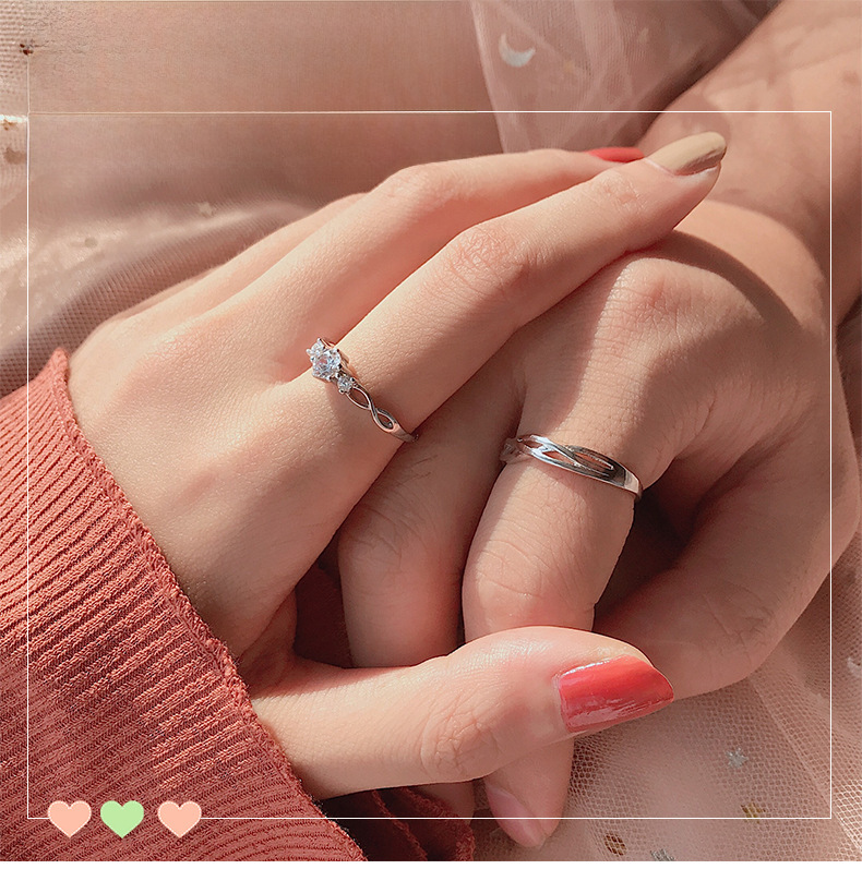 Bague de couple de style coréen pour hommes et femmes, paire de bagues de couple en argent sterling, bijoux de luxe, cadeau de Saint-Valentin_voghion.com