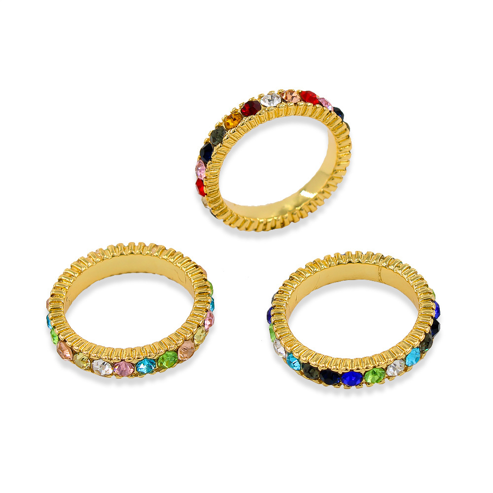 Retro Geometric Copper Inlay Zircon Rings 1 Piece