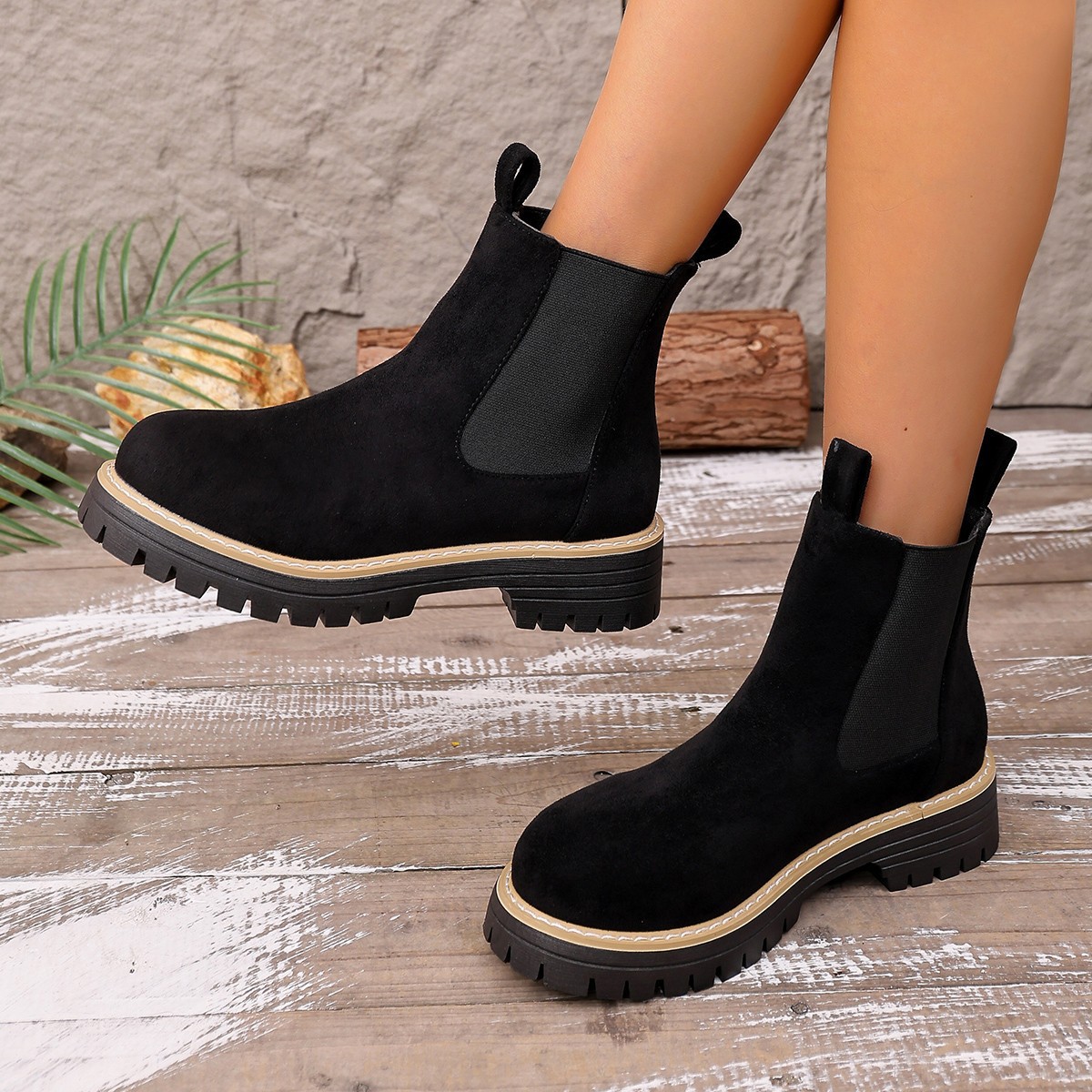 Zapatos de algodón de mujer procesamiento personalizado calentamiento de mujer cabeza redonda de moda botas Chelsea botas de suela gruesa versátiles botas Martin