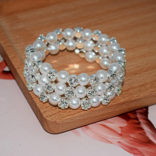 Europe and the United States cross-border jewelry 1/2/3/4 row gold and silver 8mm Pearl Rhinestone multi-layer bracelet women winding creative bracelet