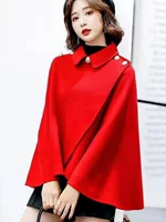 Планка из Mengjin'er шерстяной короткий плащ для подростков - полупальто в корейском демисезонном стиле, облегающий, один размер, красный/кремовый/черный
