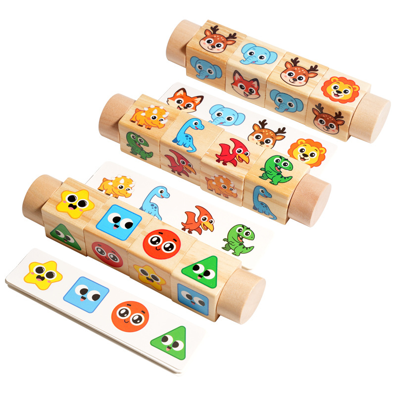 Puzzle de madera giratorio para niños Educación temprana Cognición Animal Puzzle Baby 3D Juguetes de mesa para padres e hijos