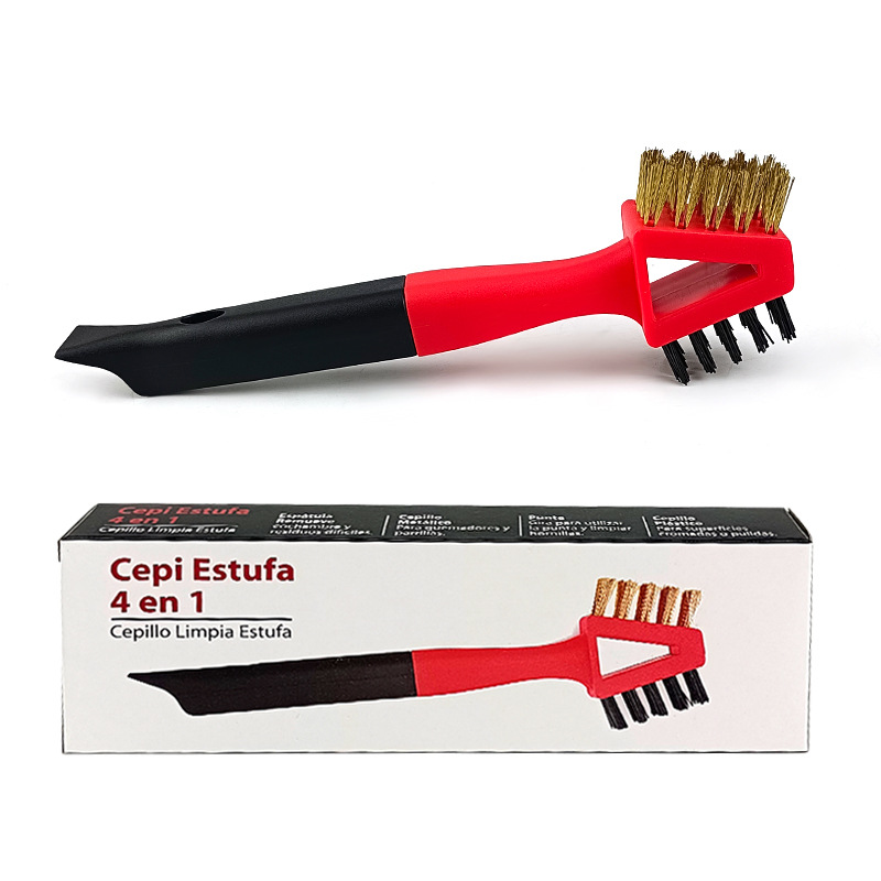 Household Four-In-One Stove Cleaning Brush Metal Wire Brush Barbecue Grill Brush Kitchen Range Hood Gap Decontamination Brush