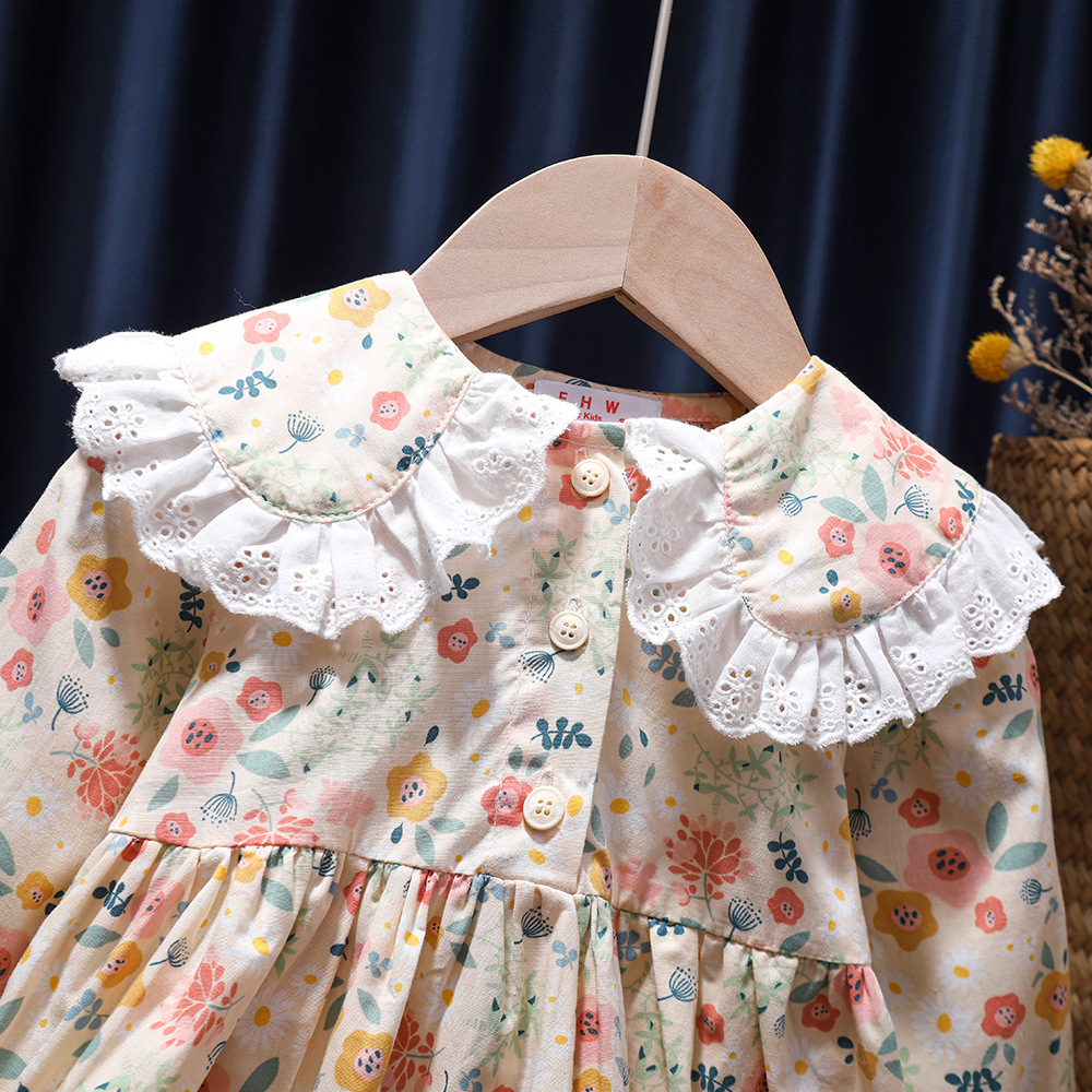 Cotton Fabric Type Toddler(3-6Years) Age Group Daily Occasion Fashion Flower Printing Cotton Girls Dresses