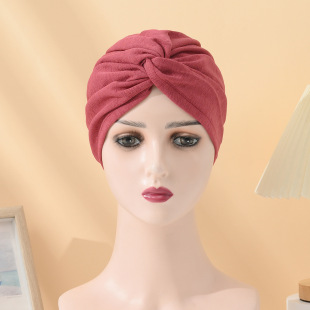 Amazon best selling forehead cross solid color ladies scarf hat twist girl hat Indian hat source factory a generation of hair