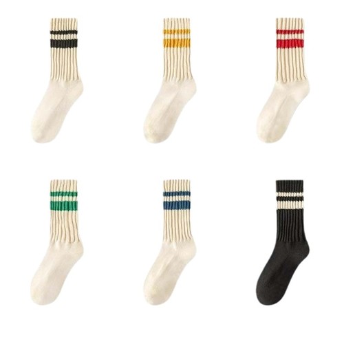 Thickened mid-tube socks for women with shark pantyhose, autumn and winter long tube, winter color-blocking Japanese thick lines piled with warm stockings