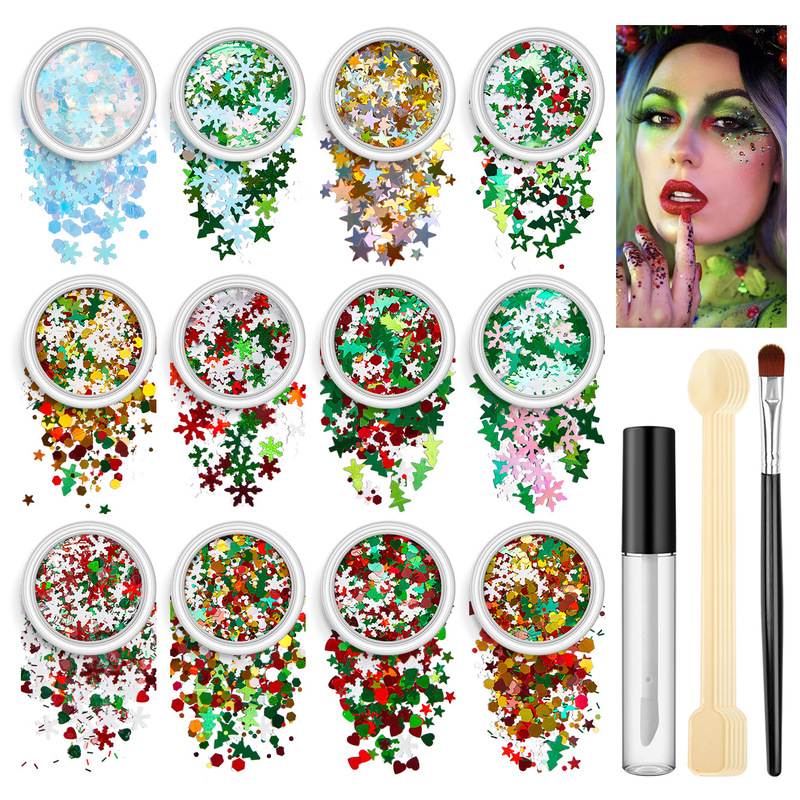 Foreign trade Christmas 12 color suit gradient nail art sequins ultra-thin PET material sparkling eye makeup flow hemp