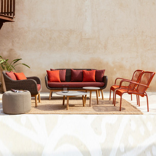 Outdoor Solid Wood Rattan Sofa Courtyard Simple Leisure Terrace House Balcony Garden Rattan Chair Furniture Coffee Table Combination