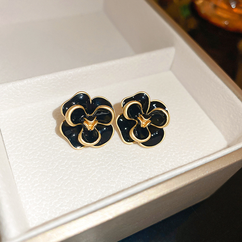 91# silver needle-gold-black-flower