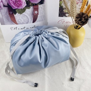 Double-layer Silk-like Drawstring Pocket Ribbon Drawstring Bag Pajamas Wig Satin Jewelry Storage Dustproof Bag Thickened