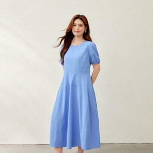 [Lyocell Soft, Comfortable and Simple Round Neck Dress] Slim and Beautiful Plus Size Women's Clothing Fat mm 2025 Summer New Style