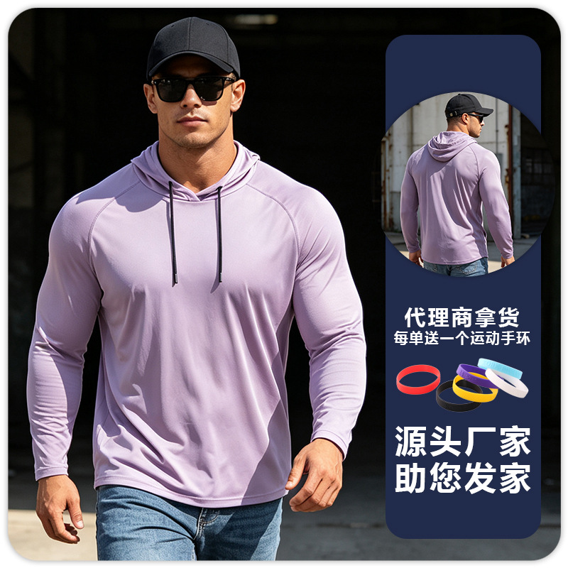 Ropa de protección solar para hombres con capucha de manga larga fitness deportes al aire libre pesca superior de secado rápido correr Otoño e Invierno ropa de entrenamiento de baloncesto