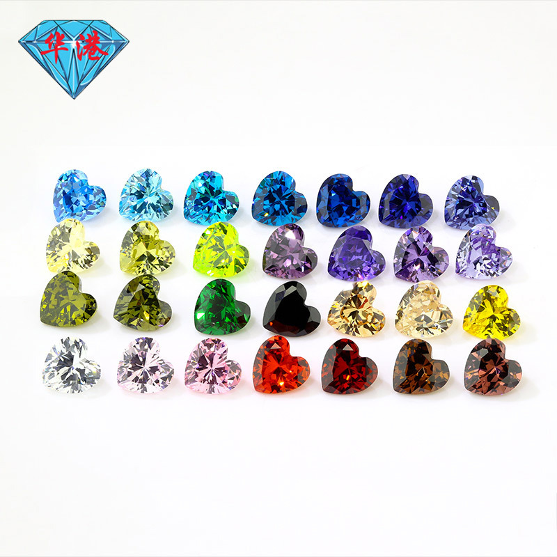 華港宝石ハート型ジルコン裸石戒面卸売り白色カラー尖底aaa皓石主石人工ドリル