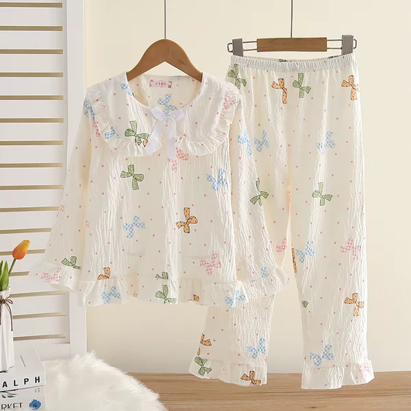 Pajamas for Girls Spring & Fall 2025 New Summer Long-Sleeved Sweet Princess Style Family Student Middle and Large Children's Home Clothes Set