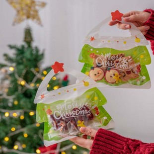 Christmas Gift Packaging Bag, Satchel Flats Bottom Ziplock Bag, Self-Standing Christmas Tree Thickeneded Candy Gift Bag