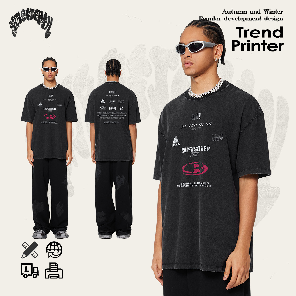 2025 verano marcas de moda estadounidenses comercio exterior transfronterizo retro ocio calle algodón suelto camiseta de manga corta moda masculina