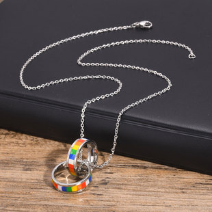 Colorful Stainless Steel Pendant Trendy Jewelry Double Ring Pendant Wholesale Ppn-006