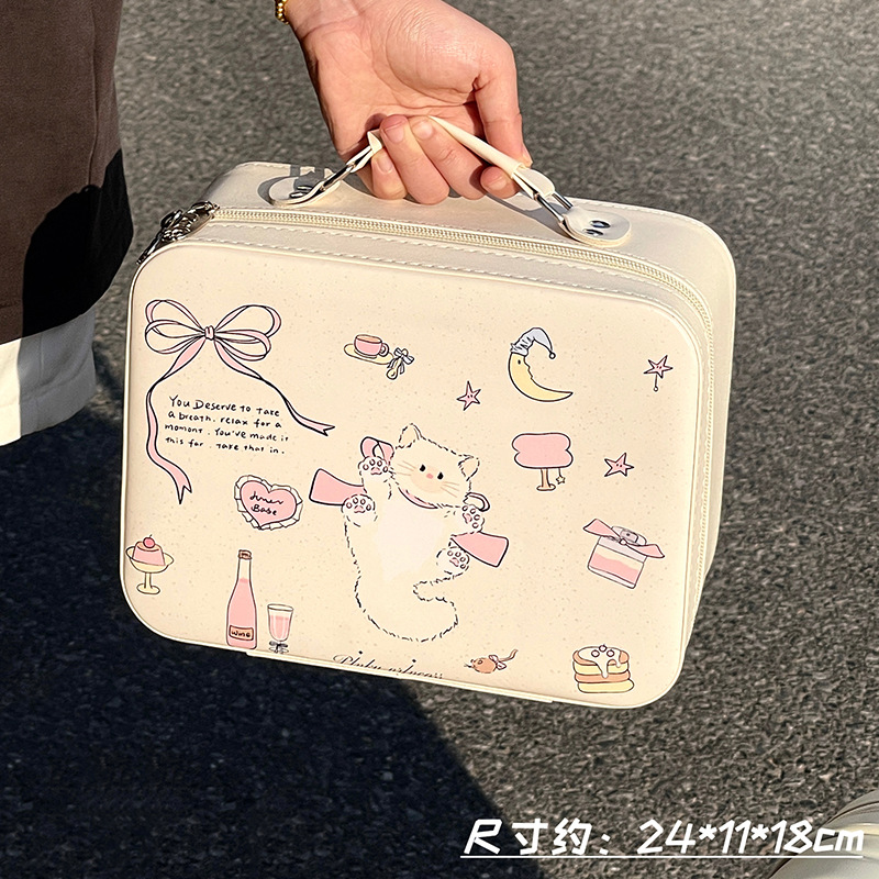 Bolsa de cosméticos con espejo, caja de cosméticos portátil de gran capacidad para mujer, maleta, bolsa de almacenamiento de cosméticos lindo de viaje impermeable