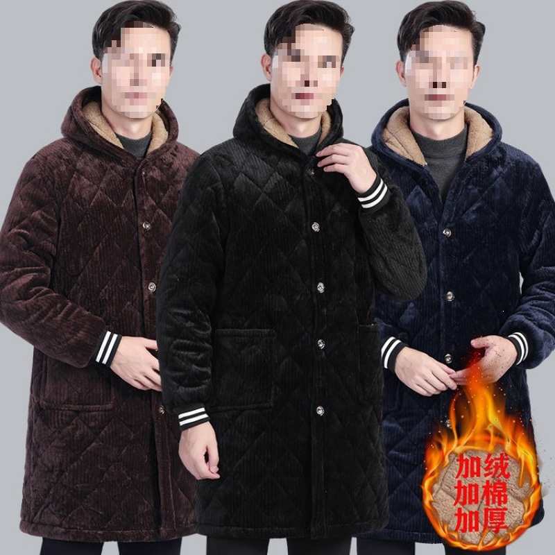 Cotton-padded coat with fleece lining, thickened winter workwear, loose-fitting mid-length jacket, men's warm cotton coat Cotton-padded coat with fleece lining, thickened winter workwear, loose-fitting mid-length jacket, men's warm cotton coat