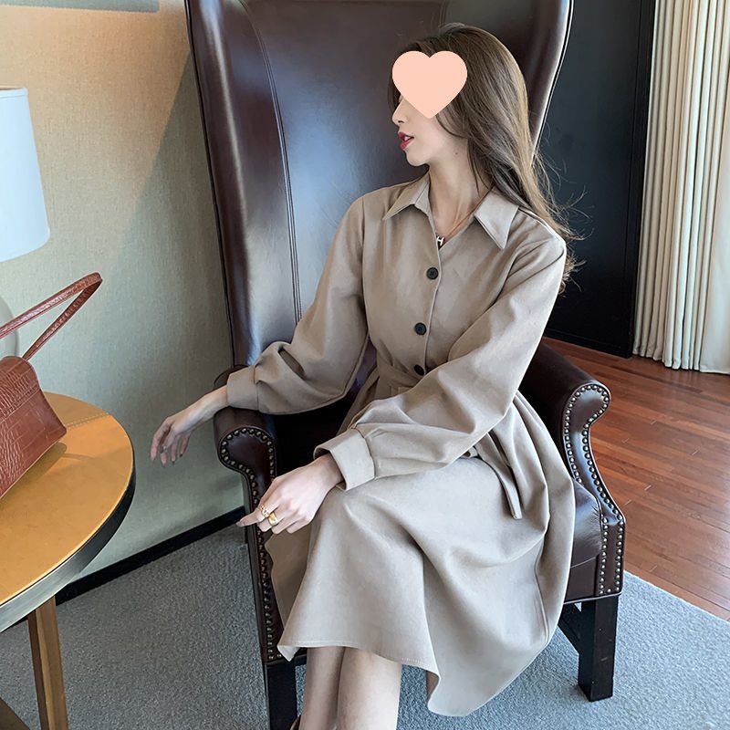 (2개) 봄과 가을 새로운 복고풍 차가운 바람 긴 기질 허리 슬리밍 긴 소매 원피스 여성용 플라티코돈 긴 원피스