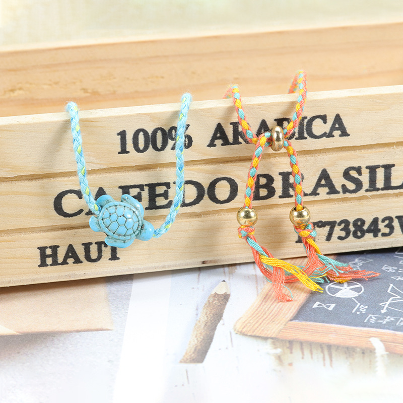 Alloy, turquoise, cotton thread Material Bohemian Turtle Alloy Turquoise Cotton Thread Woven Chain String Bracelets Wholesale