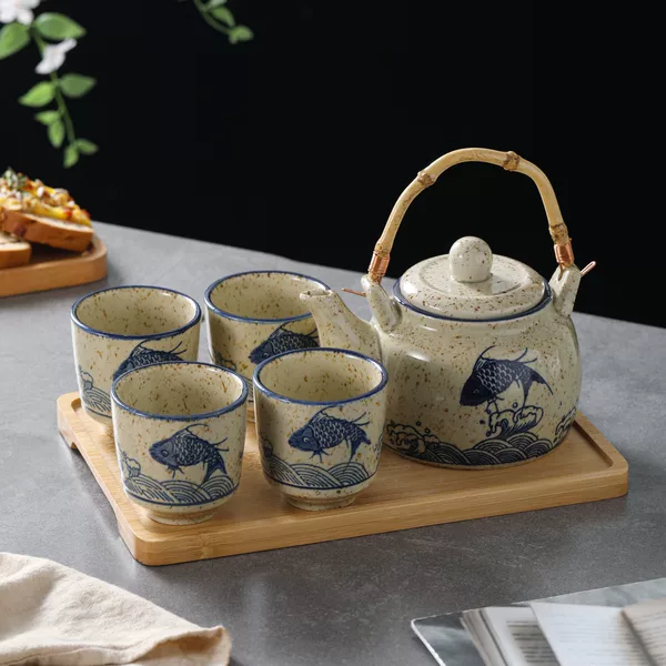 Underglaze Color Ceramic Teapot and Teacup for Home Use with Floral Tea