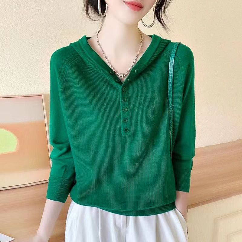 【 Cashmere Family】 Maglione con cappuccio in lana da donna, felpa corta con cappuccio per mamme di mezza età, strato interno in maglia larga_voghion.com