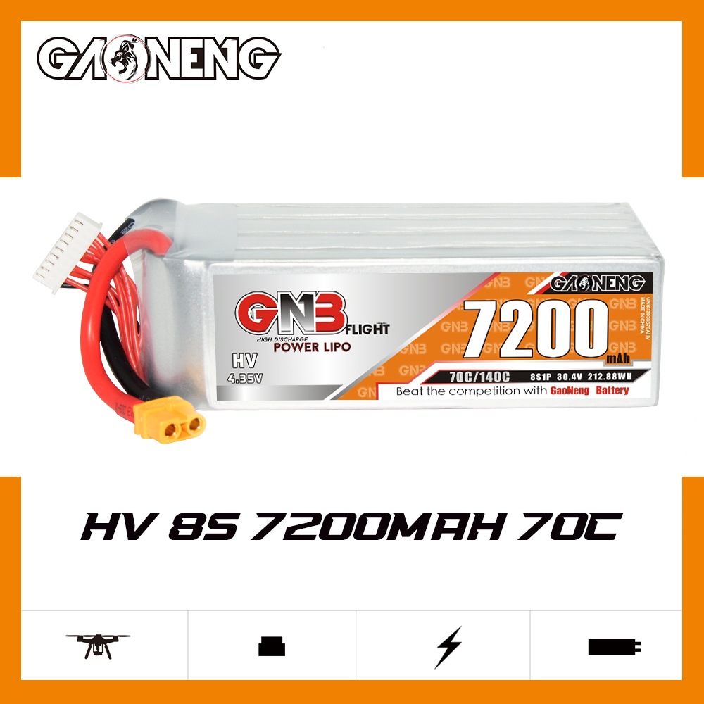 GNB高能7200mAh 8S 30.4V 70C遥控无人机直升机RC高倍率锂电池HV