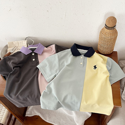 Летняя модная летняя одежда, детская футболка polo, короткий рукав, высокий воротник