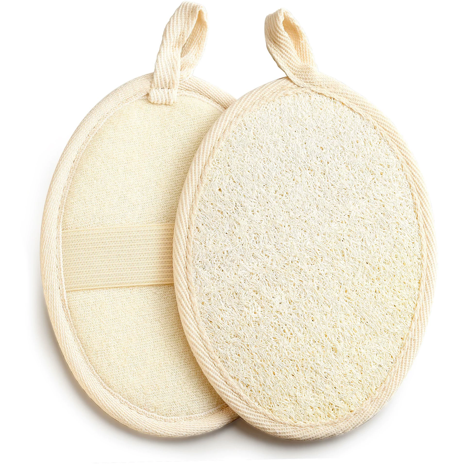 Loofah Bath Sponge (Natural), Cotton‑Linen & Loofah, Multiple Sizes 8×8–12×12 cm