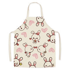 仿麻工作圍裙卡通可愛兔子印花可愛圖案成人親子無袖圍腰家務圍裙