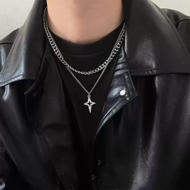 Collar de cruz de doble capa para hombre estilo hip hop moda_voghion.com