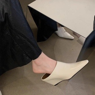 European and American Baotou Half Slippers Women's 2024 Small Square Heel High Heel Sandals Fashionable Outer Wear Thick Heel Lazy Muller Shoes