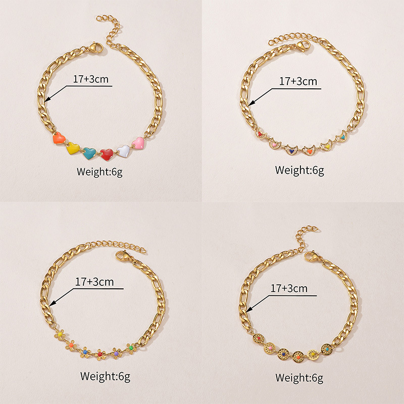 10g Weight Casual Simple Style Moon Heart Shape Flower 304 Stainless Steel Bracelets In Bulk