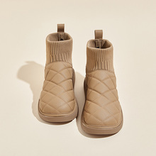 雪地靴子女2022年新款秋冬季彈力襪子靴平底白色短靴加絨面包棉鞋