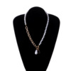 Pendant from pearl, trend fashionable metal black necklace, European style, with gem