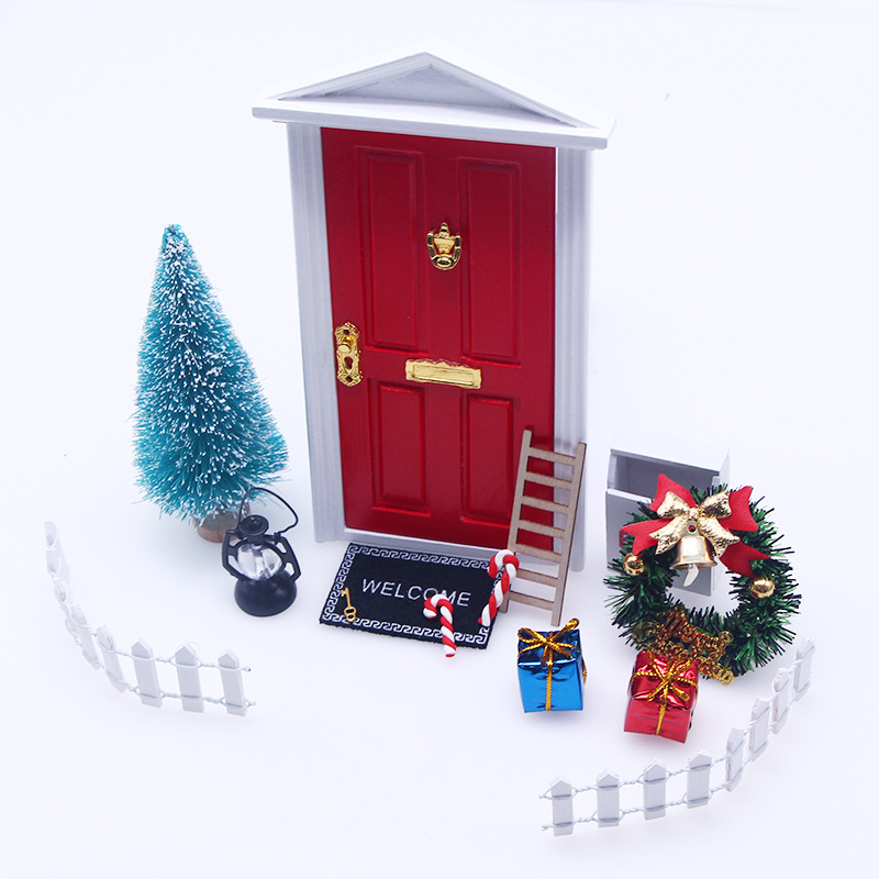 Los accesorios de decoración de la puerta de Navidad de Dollhouse pueden abrir la puerta escena en miniatura BJD modelo 10 modelos