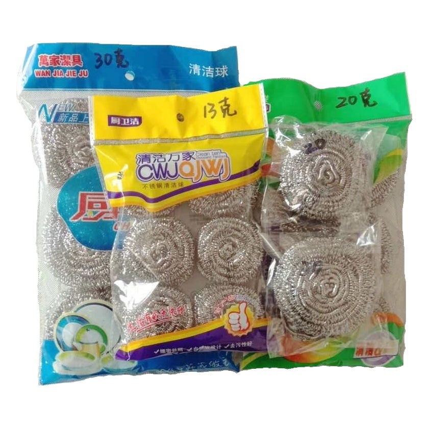 Bola de limpieza de bolas de alambre de acero inoxidable al por mayor de metal Herramientas de limpieza de cocina plato de tazón de fuente cepillo no puede caer Bola de limpieza de alambre