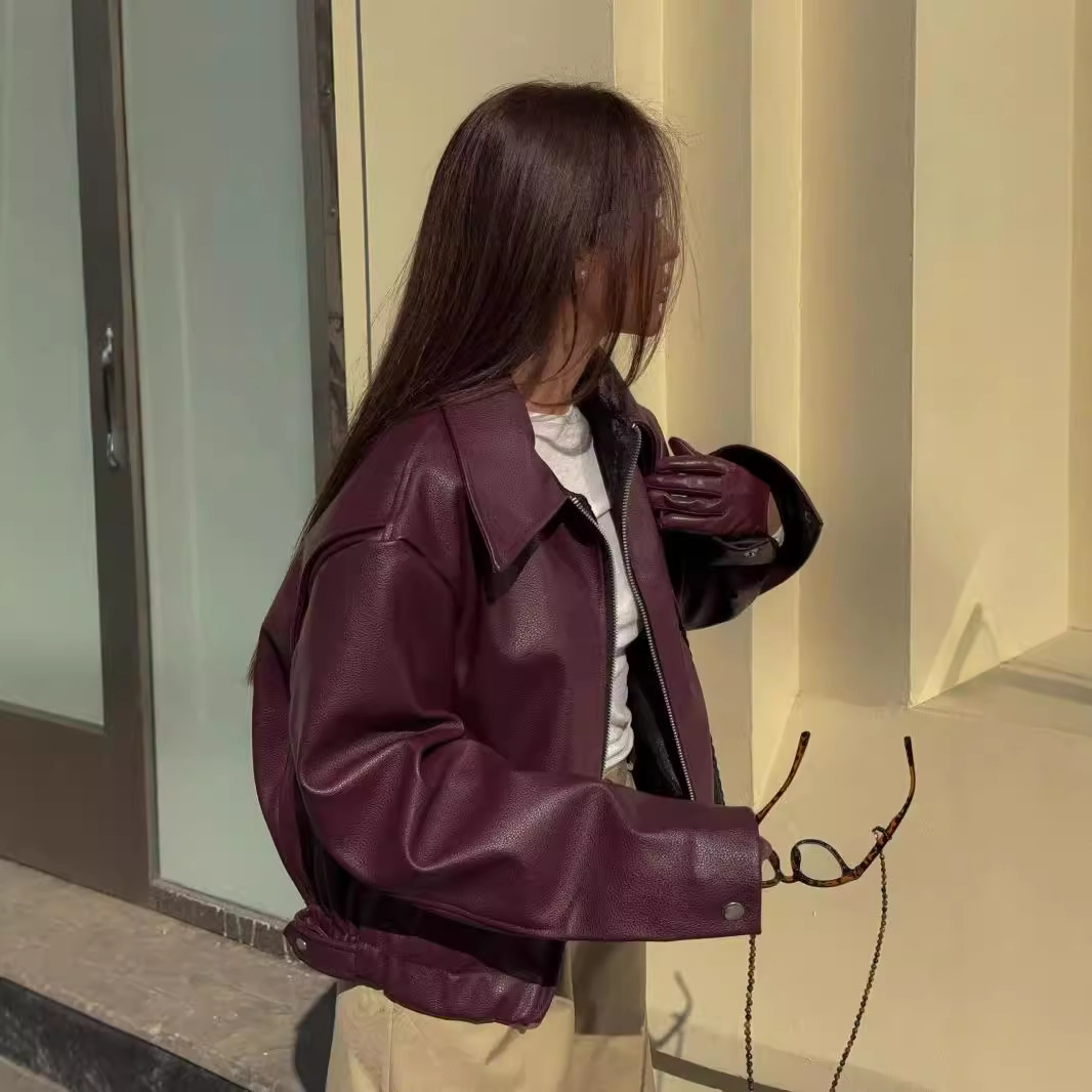 Roupas femininas temperamento moda personalidade internet celebridade estilo jaqueta de couro de duas cores_voghion.com