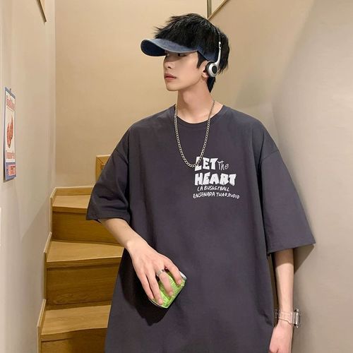 Men's 2025 Summer Ice Silk Thin Short-Sleeve T-Shirt Hong Kong Style Solid Color Loose Heavyweight Ins Short-Sleeve T-Shirt