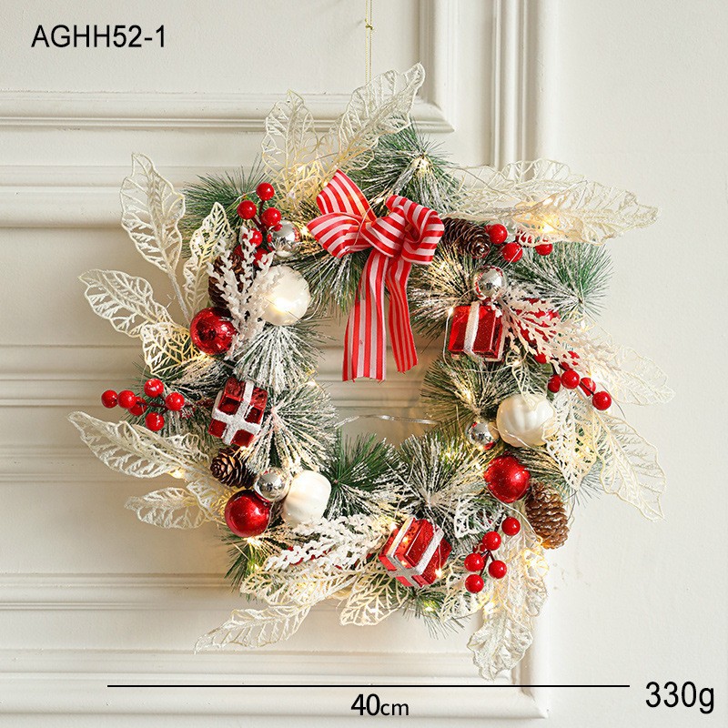 Navidad de madera arco de guirnaldas de pino rojo trenzado caña atmósfera decoración de ventanas de Navidad colgante de puerta