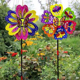 Children's Toys Handheld Insect Windmill Kindergarten Outdoor Decoration Flower Three-Dimensional Butterfly Colorful Plastic Windmill