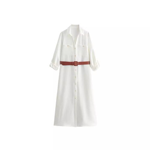 24 Models of Zs Women's New French Design Fashionable Lapel Waist Belted Shirt Dress