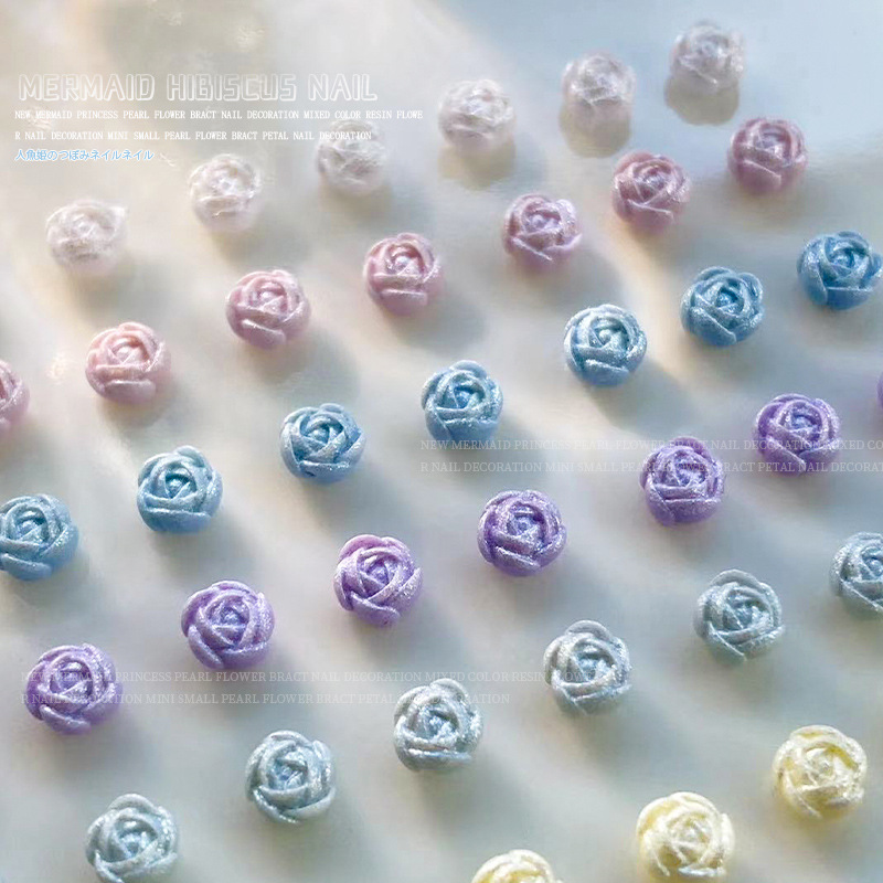 迷你花朵人魚姬花苞美甲飾品新款山茶花珠光白粉紫色小花朵鑽網紅